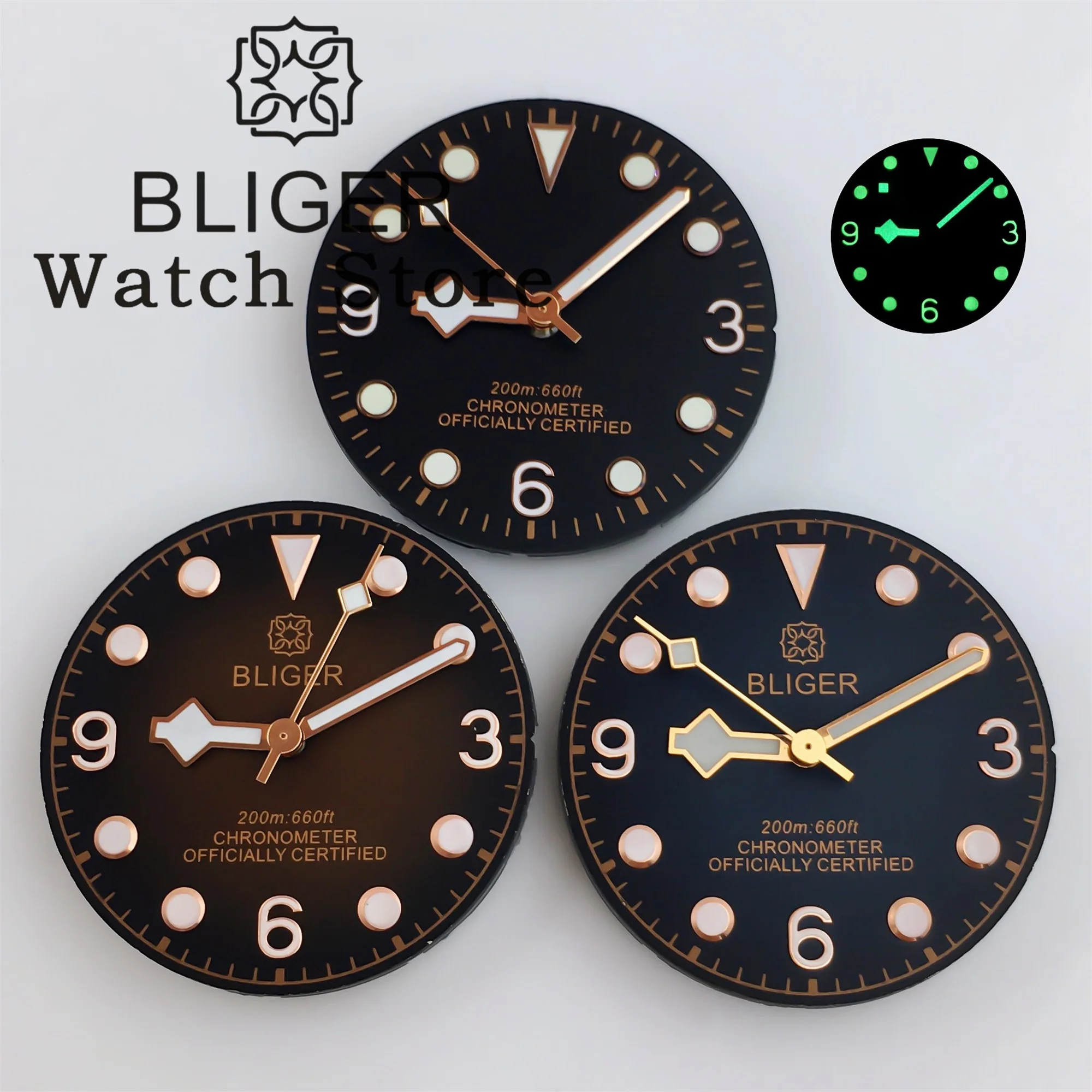 BLIGER 29mm Gradient Dial Vintage Black Brown With Rose Gold Snowflake Hands Fit NH35 NH36 ETA2824 2836 Miyota DG PT5000Movement