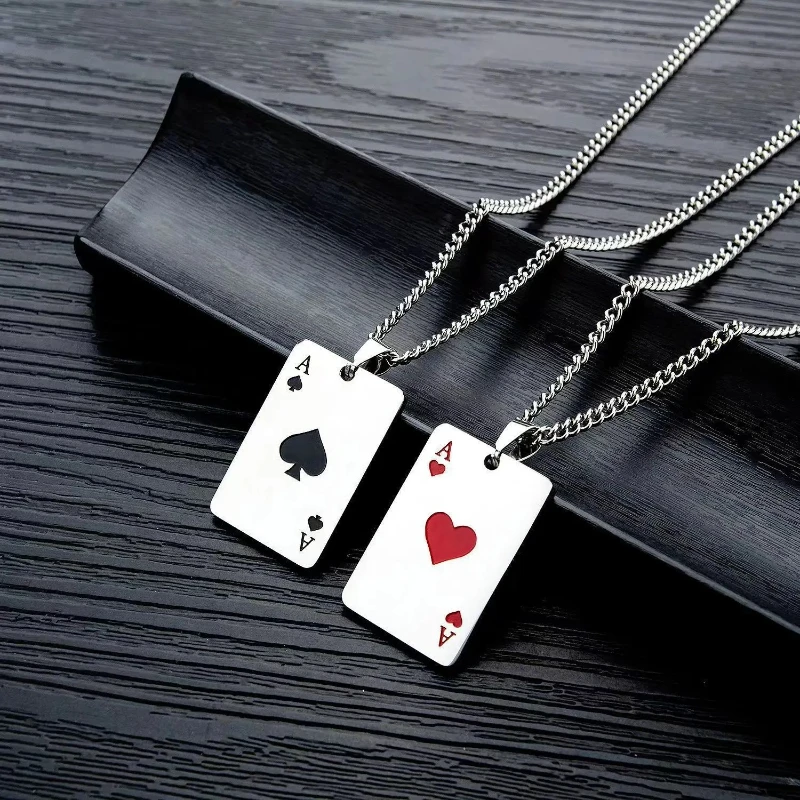 1Pcs Creative Poker Card Necklace Pendant Spades Heart Ace Trendy Hip Hop West Coast Necklace Pendant Daily Accessories