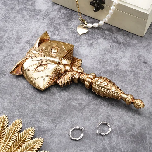 Imagen 2 del producto 1 unidad, artículo decorativo de espejo en forma de zorro de resina, espejo de maquillaje, espejo de belleza