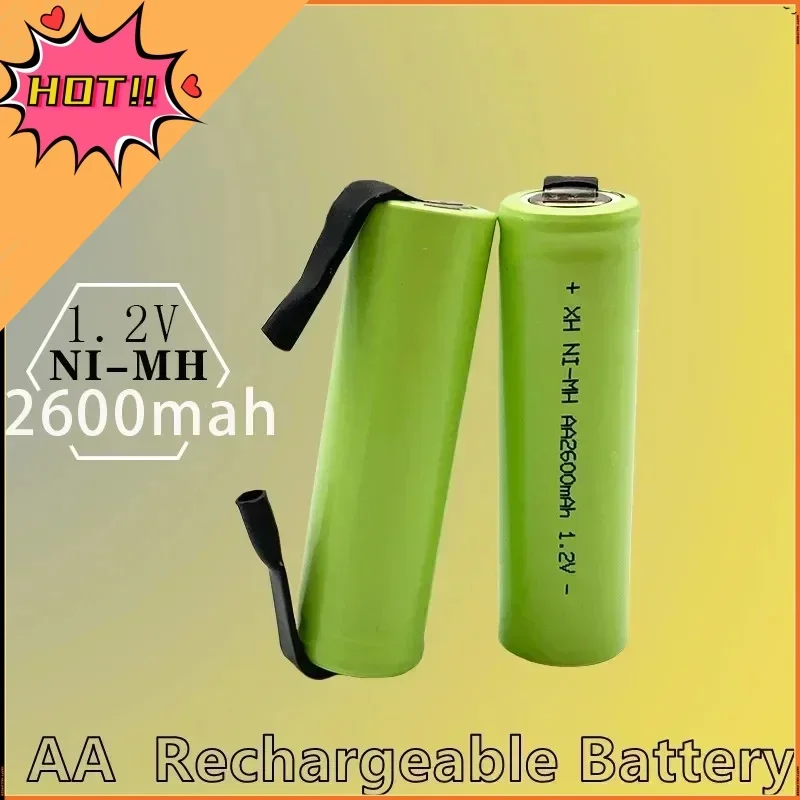 1.2V AA Rechargeable Battery, 2600mah, NI-MH Cell, Green Housing with Solder Tabs for Philips Electric Shaver, Razor, Toothbrush