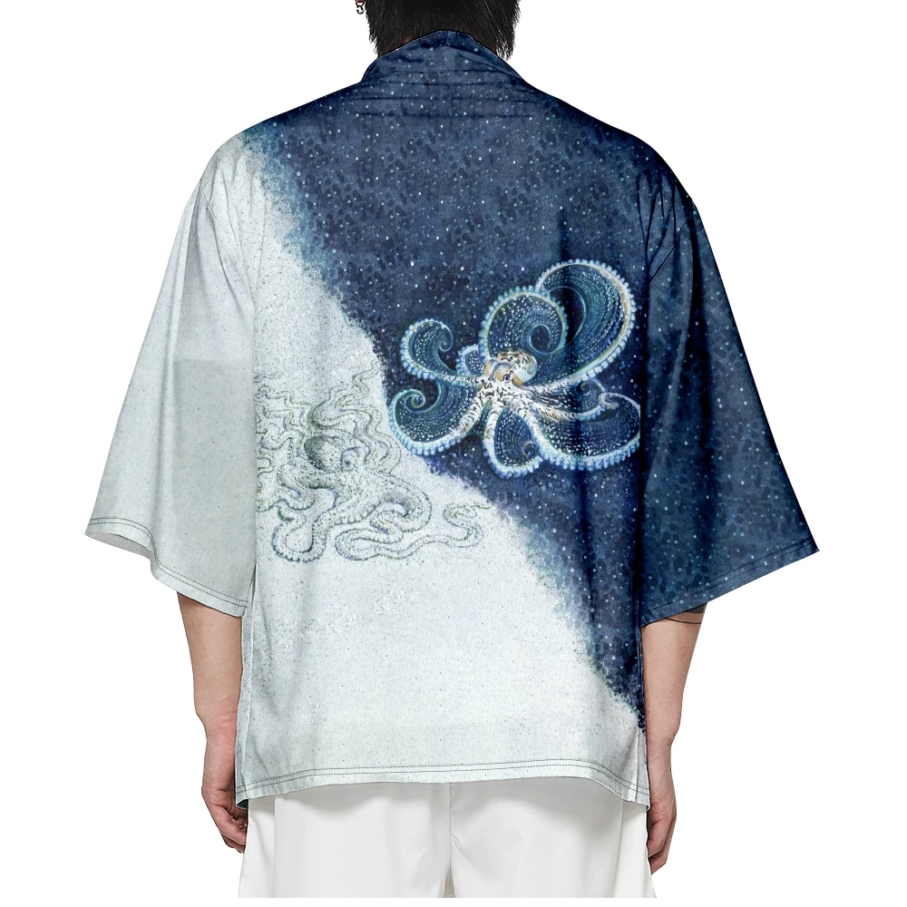 Japanese Kimono Cardigan Men Shirt Asian Streetwear Robe Harakuju Samurai Costume Haori Yukata