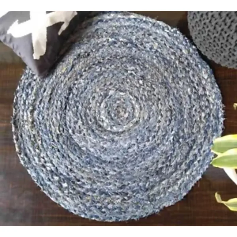 

Denim Rug Round Reversible Handmade Area Carpet Rustic Modern Living Room Rug