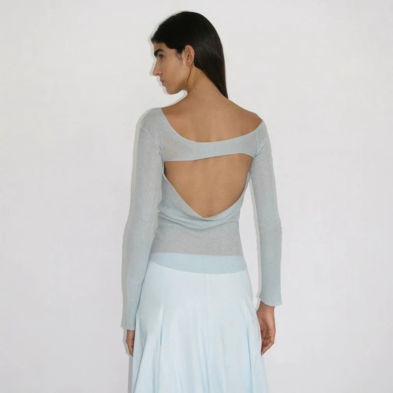 

Paloma Wool Mixed Wool Knitted Long Sve Bal Hollow out Design Women's Faion Slim Fit Top Ele Casual Spring