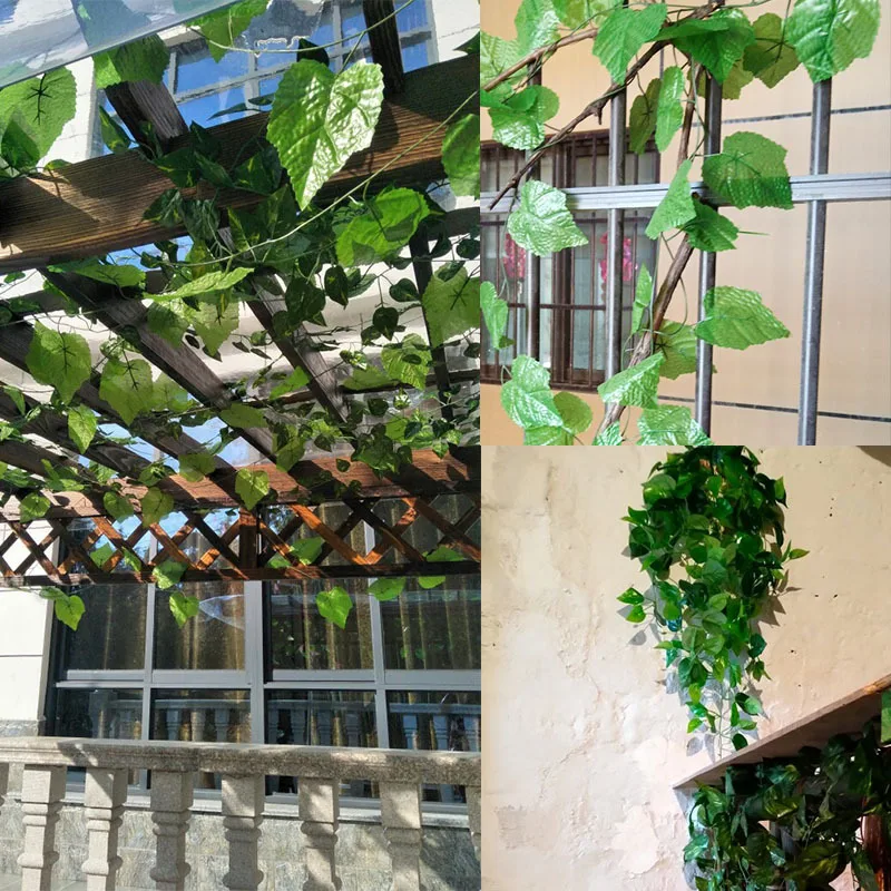 12pcs Wholesale Artificial Ivy Hanging Green Vine Silk Leaf Garland Plant Creeper Leaf Home Wedding Bathroom Garden Decoration