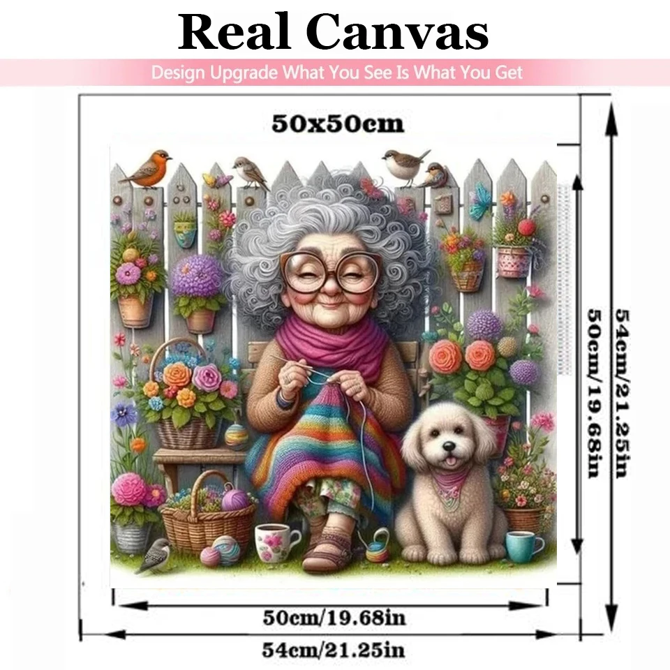 Grandma And Dog Animal Happy Family Art 5D Diamond Painting Kits Full Square Round Drills Cross Stitch Embroidery Home Decor