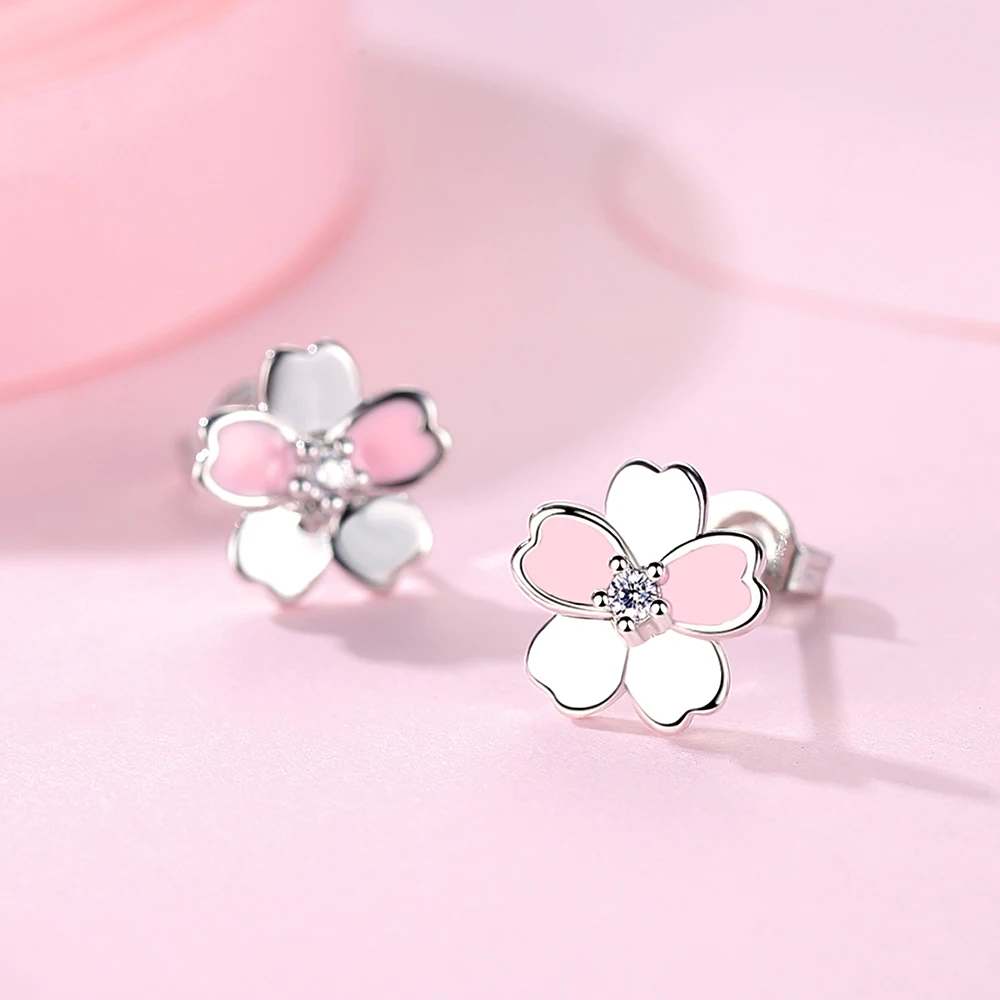 Pure 925 Sterling Silver Women\'s Gift New Fashion Crystal Jewelry Flower Stud Earrings XY0286