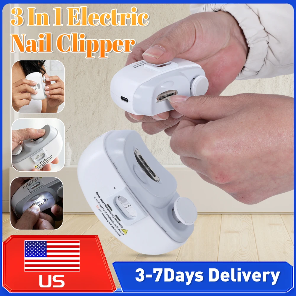 

3 In 1 Electric Nail Clipper USB-C Charging LED Light Manicure Polisher Toenail Grinder Anti-Splash For Home Travel Seniors Kids