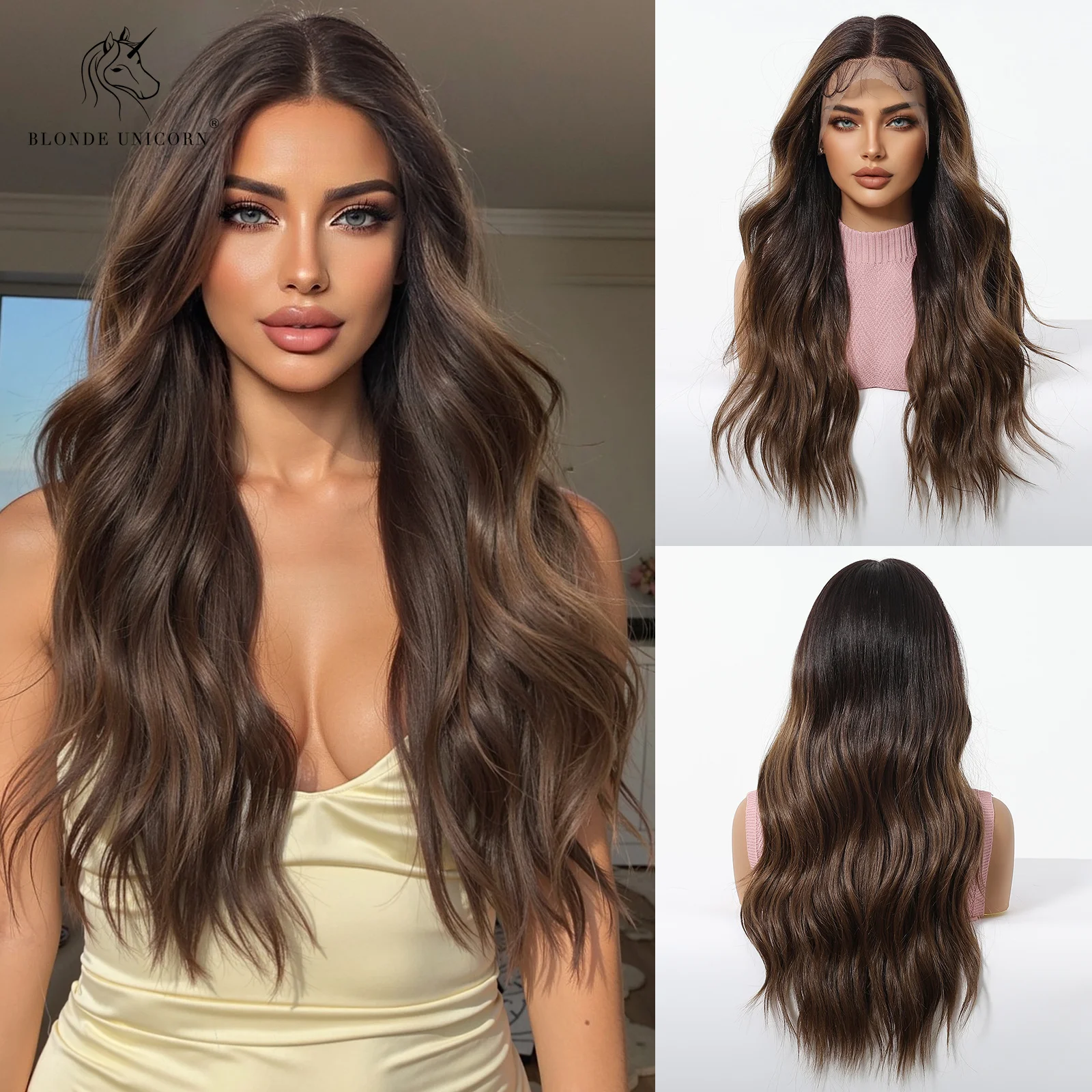 

BlONDE UNICORN Lace Synthetic Wig Dark Brown Curly Hair Women Wigs Daily Cosplay Natural Heat Resistant Fiber Natural