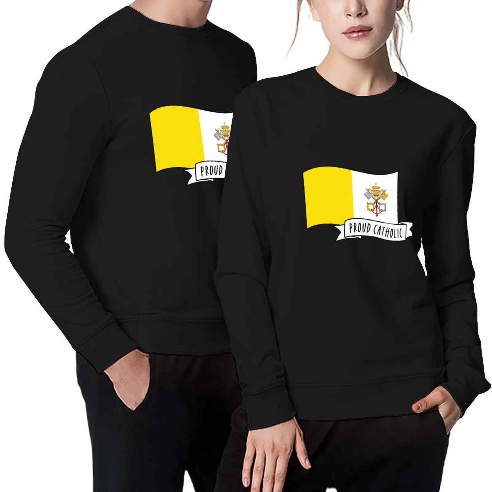 

Proud Catholic: Banner and Vatican City Flag Pullover tracksuits men clothing hooded sweatshirt