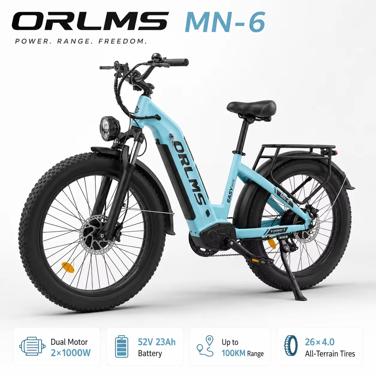Elektrische fiets ORLMS MN-6 elektrische mountainbike 2000W dubbele motor 52V23Ah lithium batterij hydraulische remmen max. snelheid ​ ​ 45 km/u Off-Road E-bike 26*4.0 inch All-Terrain Vetband