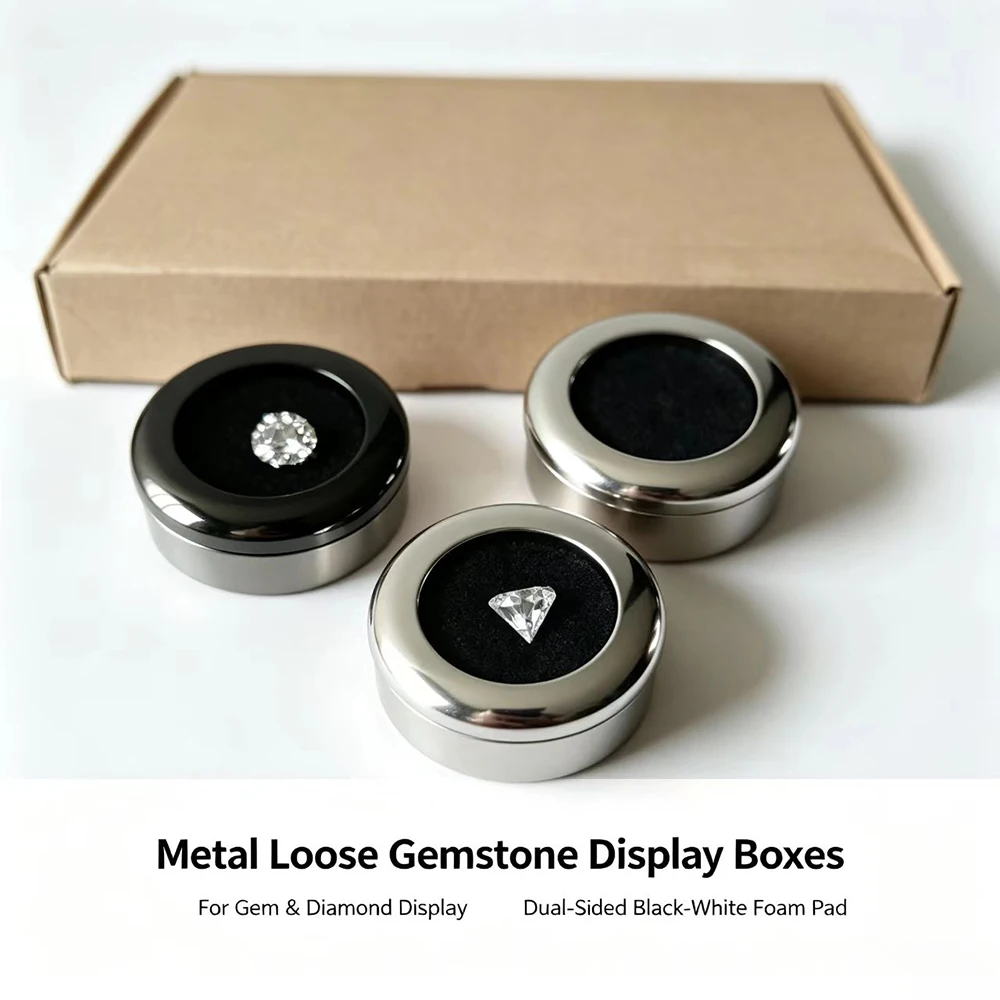50Pcs Round Jewelry Storage Box Metal Gemstone Display Case Loose Diamond Packaging Box Glass Cover Zircon Bare Stone Gift Box