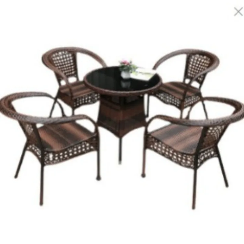 3PCS Outdoor Rattan Furniture Set Waterproof Woven Chair and Table Combo Patio Garden Balcony Leisure Decor