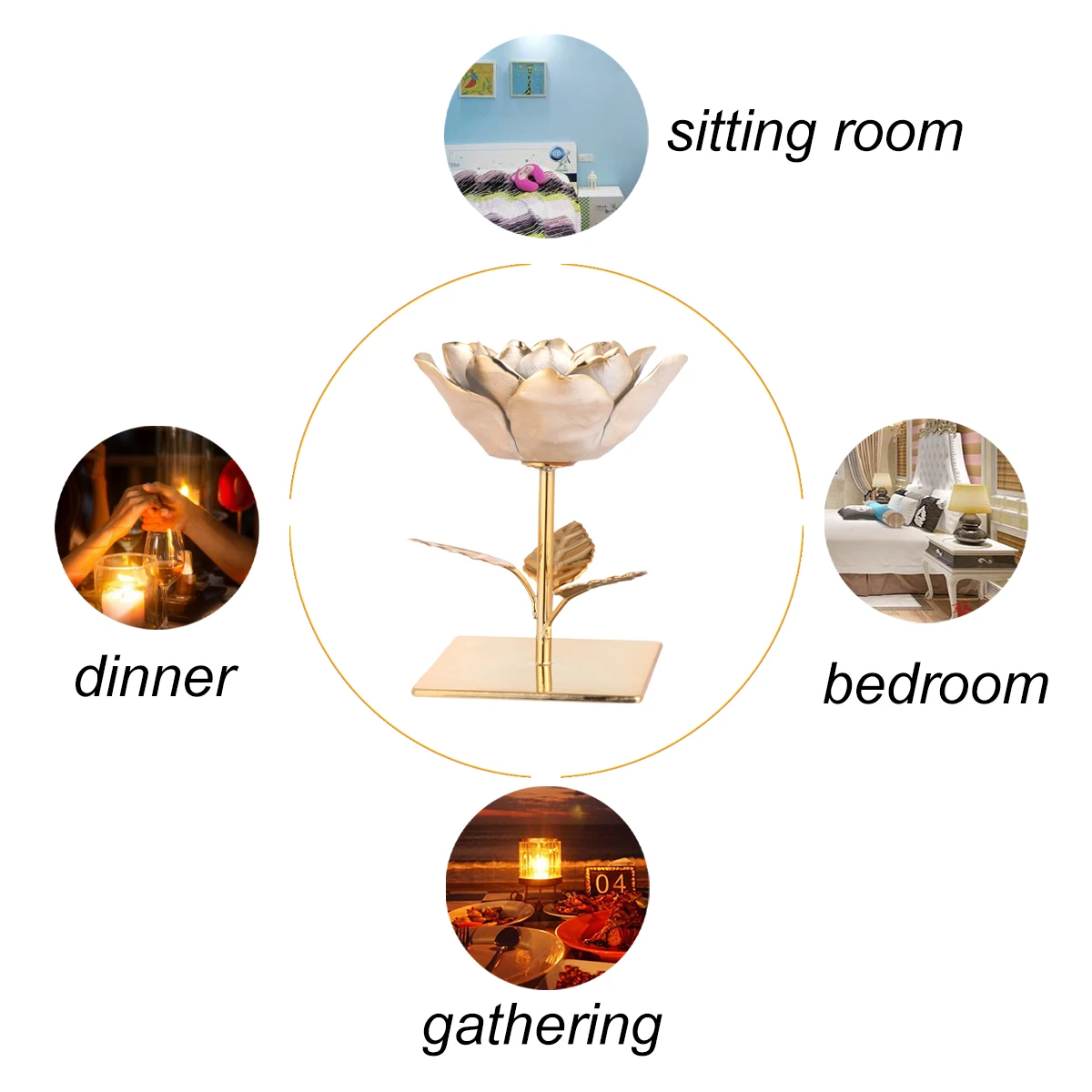 

1pc Decorative Tealight Holder Iron Art Rose Flower Shaped Holder Stand Desktop Candlestick (Golden)