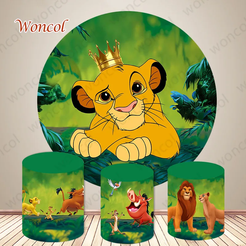 

Круглый фон с изображением Короля Льва, первый и 2-й мальчик, фон на день рождения, джунгли, лес, круг, крышка цилиндра, украшения, реквизит для фотобудки