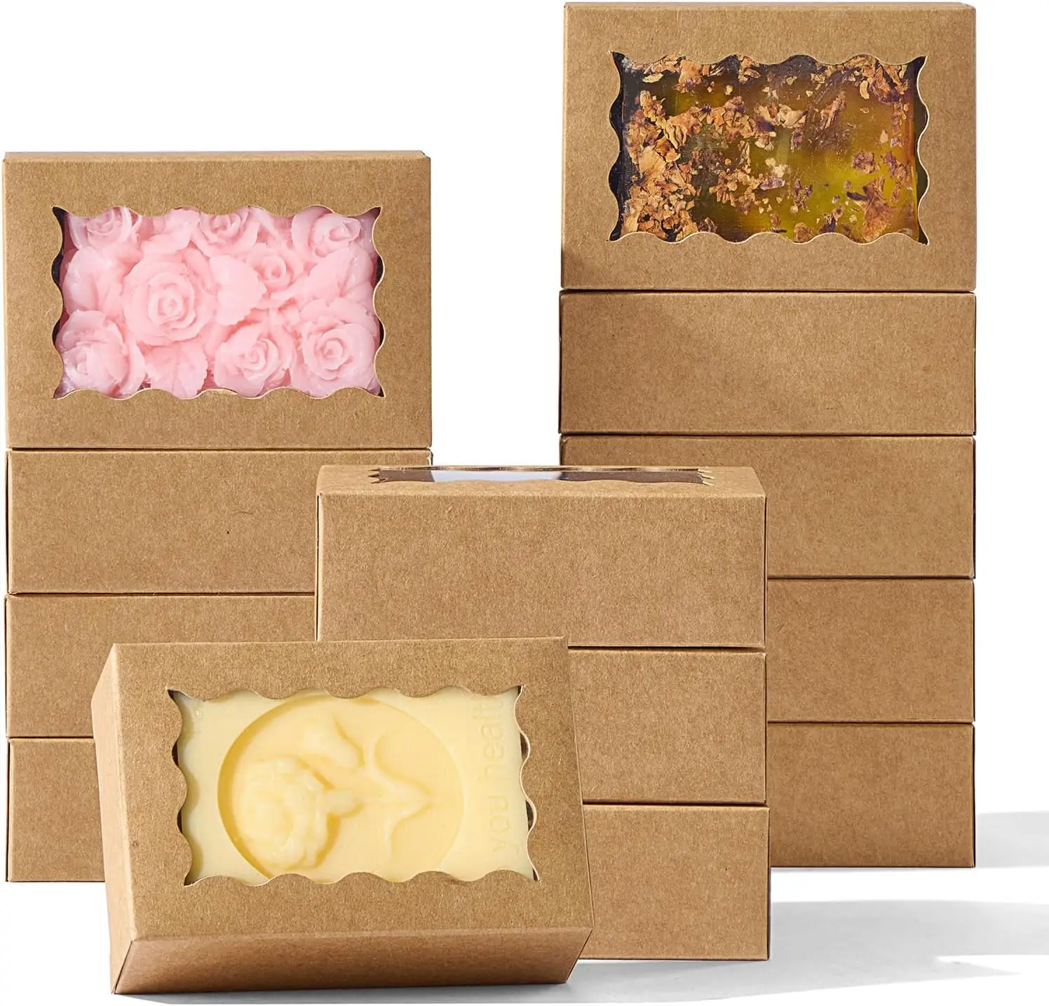 

100PCS 3.5x2.36x1.2 inches Brown Soap Boxes with Window - Homemade Soap Packaging, Small Gift Boxes for Bakery, Macarons, Cookie