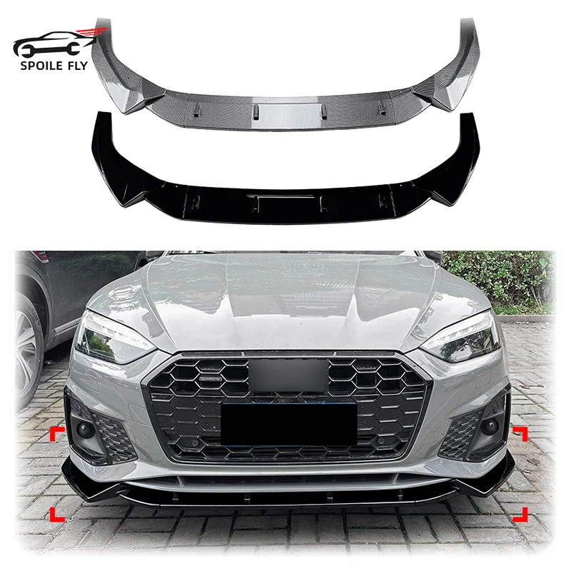 

Car Front Bumper Lip Spoiler Glossy Black Or Carbon Look Body Kit For Audi A5 Sline S5 8W6 2021 2022 2023 2024