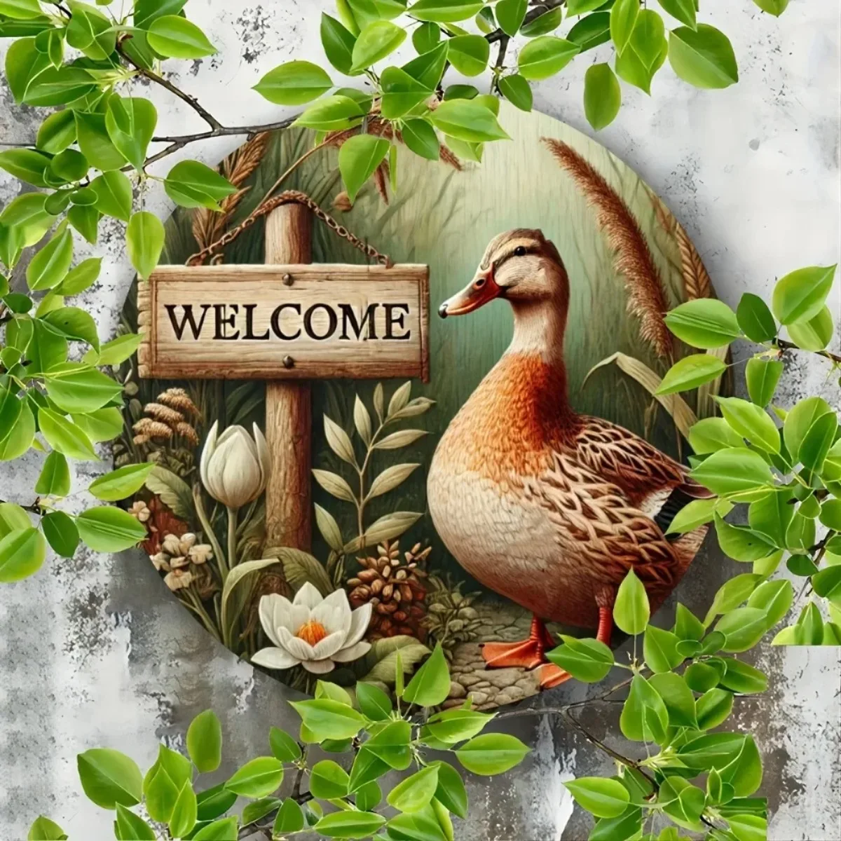 لافتة ترحيب تحت عنوان البط (تصميم ساحر): لوحة حديدية نابضة بالحياة لبيت المزرعة للحديقة والمتجر - هدية ديكور مثالية