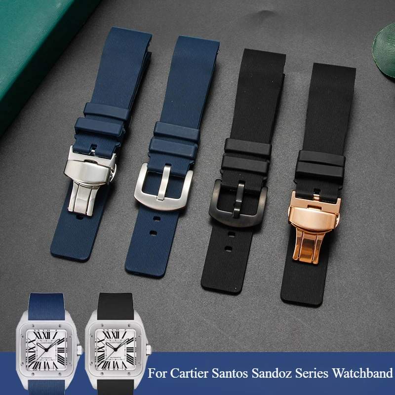 Fashionable Simple Rubber Starp 20 23mm for Cartier Santos Sandoz Thin Texture Design Special Connection Silicone Watch Strap