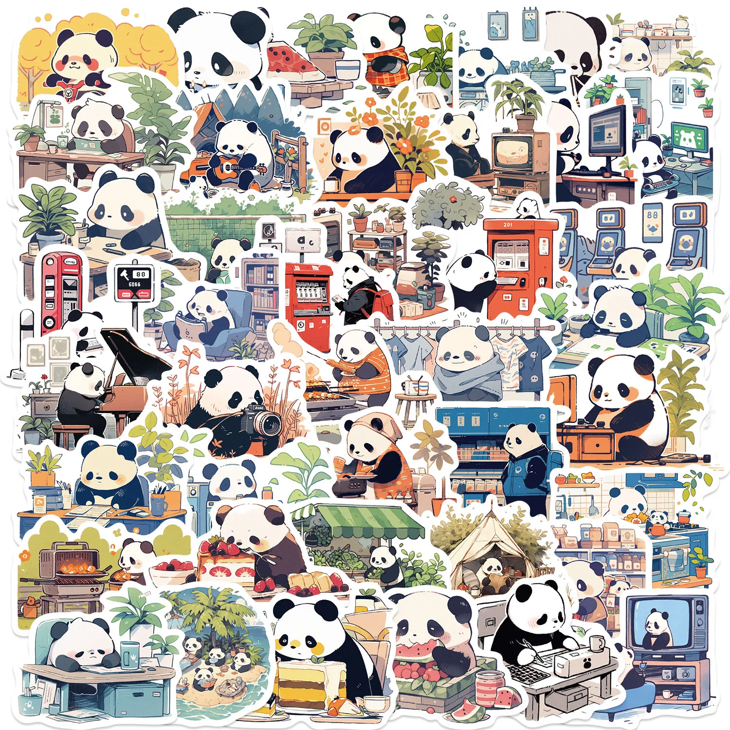 50pcs Panda's Daily Stickers suitablefor Notebook computer Luggage  Refrigerator skate boards phone cases sticker