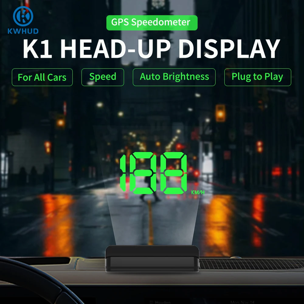 KWHUD K1 HUD Head-up Display Car GPS Digital Speedometer Universal Speed Windshield Projector Plug&Play Auto Electronic Devices