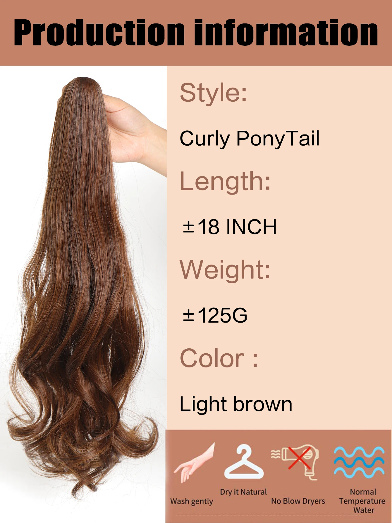 Synthetic 18INCH Curly Hair Band With Grab Clip Ponytail Wig Curly Hair False Ponytail Fluffy Hair