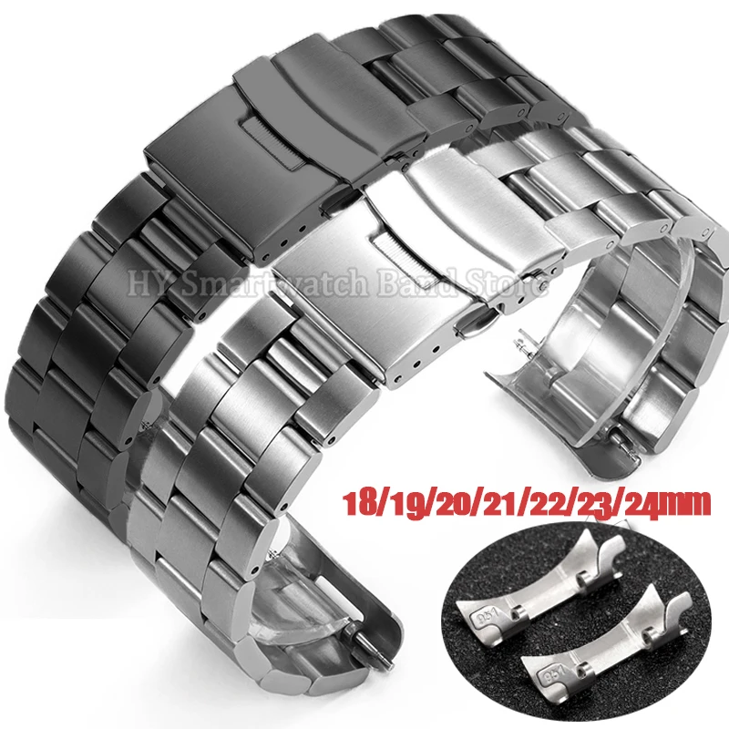 18mm 19mm 20mm 21mm 22mm 23mm 24mm Curved End Stainless Steel Watch Strap for Seiko for Jubilee Wrist Band Men Luxury Bracelet