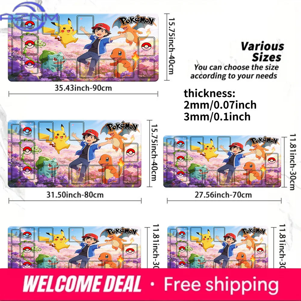 

Игровой коврик для карточных игр Pokemon Ash & Starters Flower Field TCG, 2 мм/3 мм, нескользящий, разных размеров