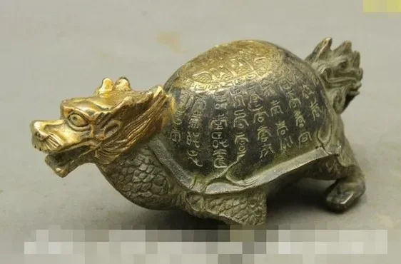 Chinese FengShui Bronze Gilt Longevity Shou Dragon Turtle Statue