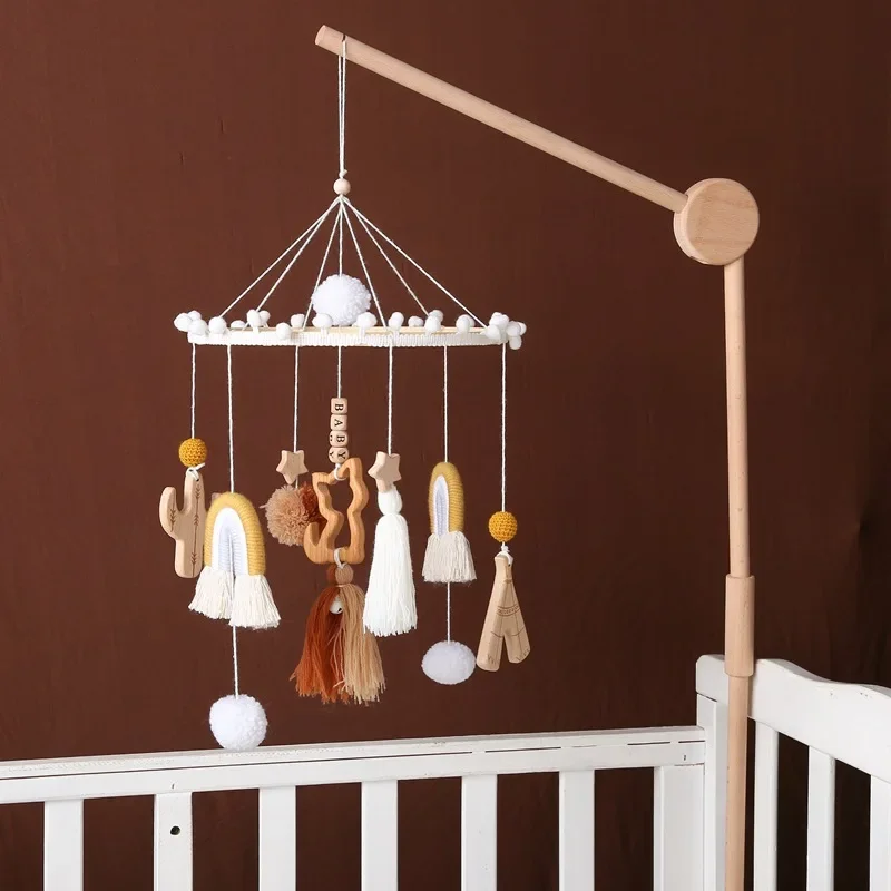 Juego de montaje de soporte para cuna con caja de música, campana para cama infantil móvil, juguetes musicales, carro de juguete de madera para niños, accesorio para habitación de bebé