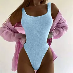 Push Up Women's 1 Piece Swimsuit Ribbed Wrinkled High Waist One Piece Swimsuit Monokini Bathing Swimwear Solid Sexy Beachwear