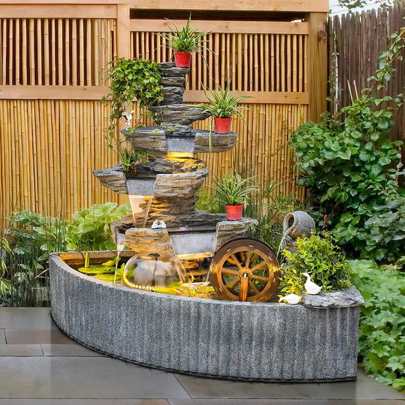 

Courtyard Fish Pond Green Plants Rockery Flowing Water Fountain Balcony Garden Outdoor Floor Landscape Ornament Terrace