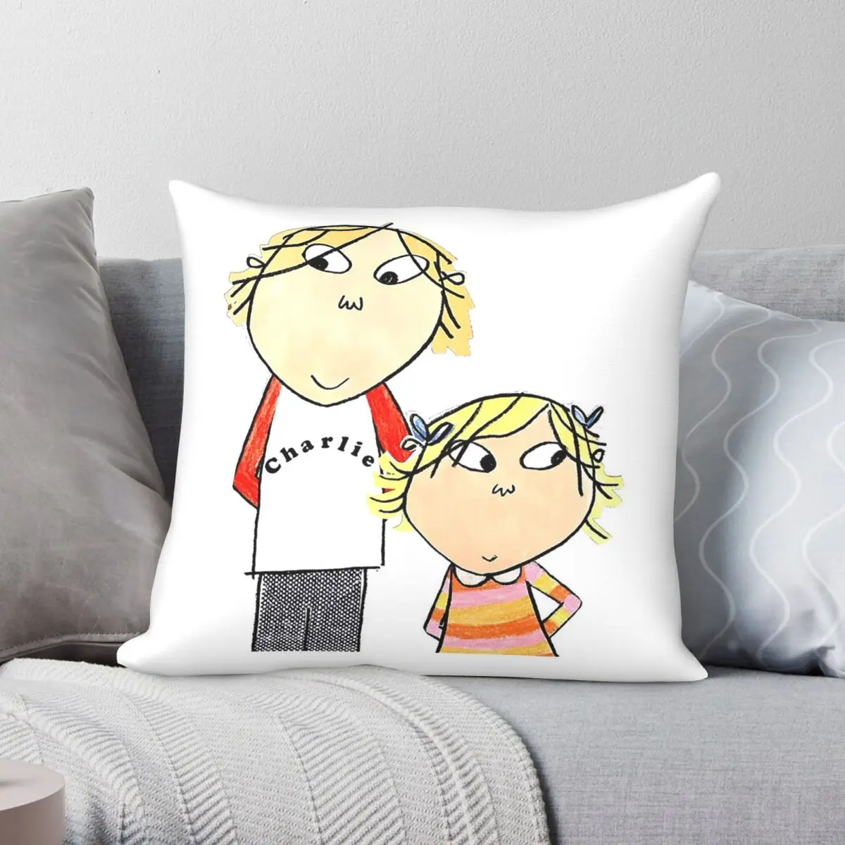 Charlie And Lola Square Pillowcase Polyester Linen Velvet Creative Zip Decorative Pillow Case Car Cushion Cover