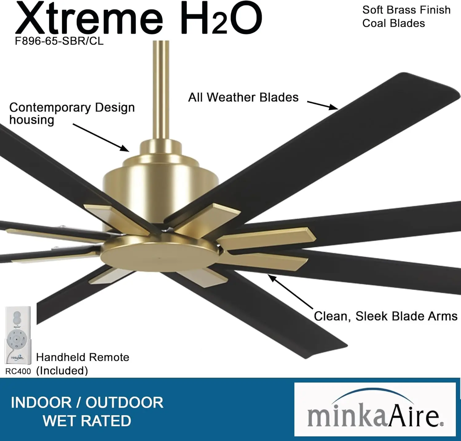 Minka-Aire F896-65-CL Xtreme H2O 65 Inch Outdoor Ceiling Fan with DC Motor in Coal Finish