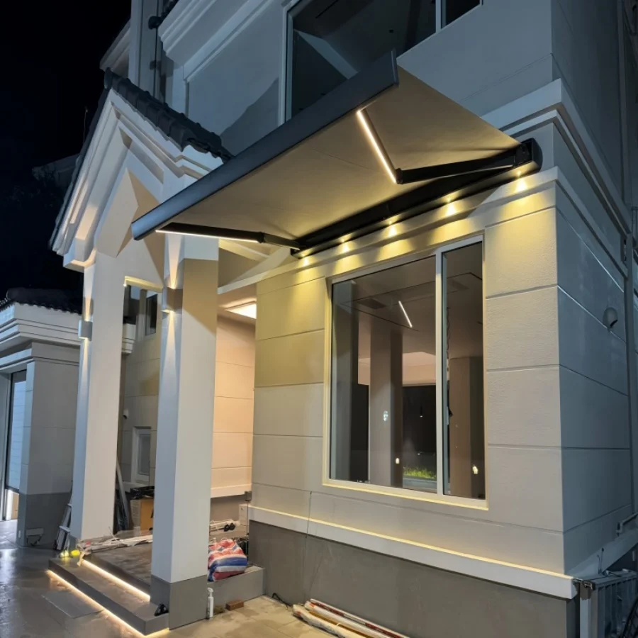 Electric Remote Full Cassette Awning - Aluminum Retractable Folding Arms for All-Day Shade  Retractable Awning Ceiling Bracket