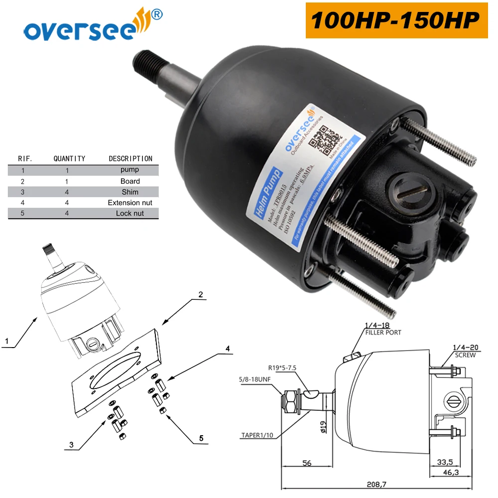 100-150HP Mophorn Front Mount Hydraulic Steering Cylinder Outboard Marine for Yamaha Mercury BayStar Teleflex Boats Steering