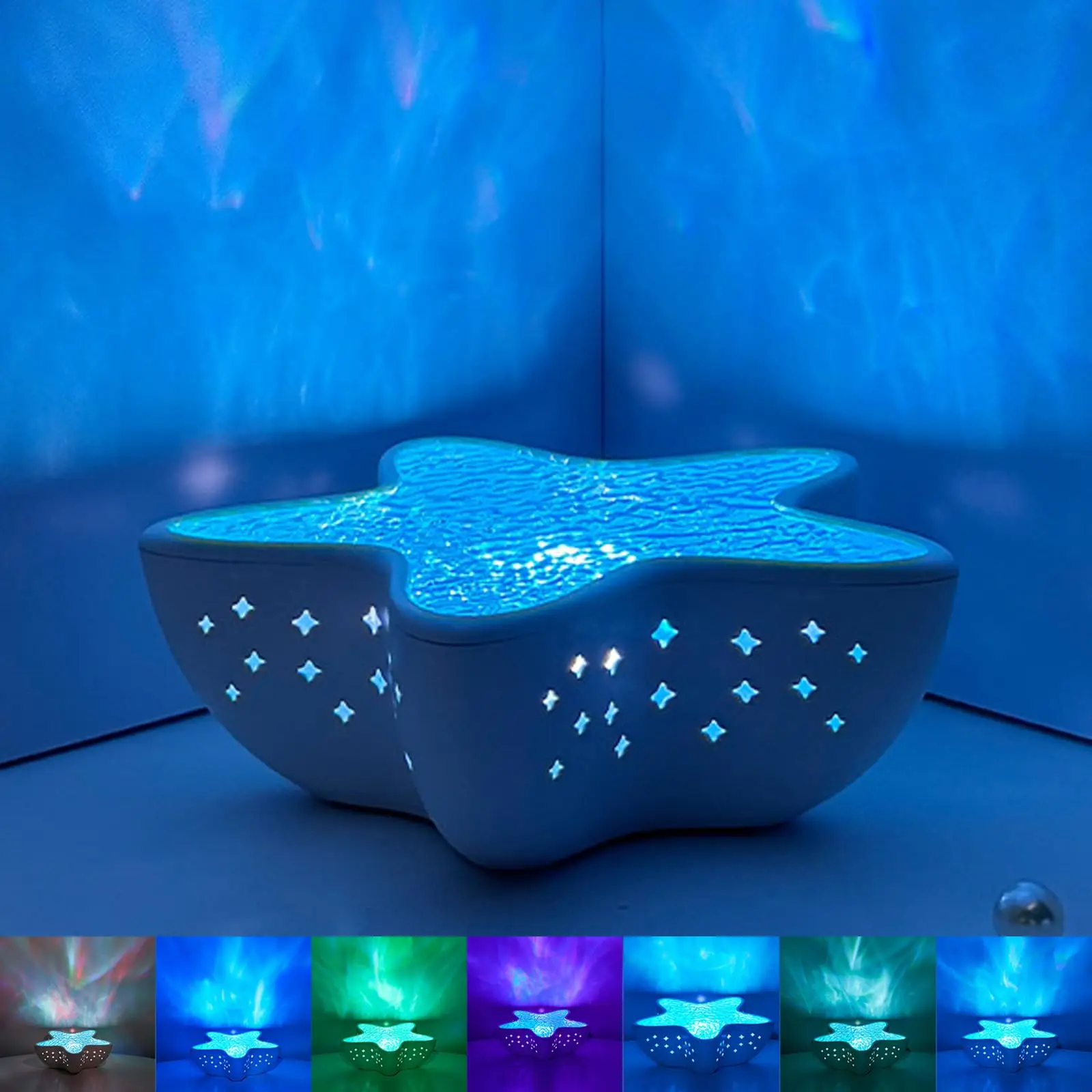 

Проекционная лампа в виде морской звезды, 7 цветов, проектор с океанской волной, свет с рябью воды, ночник, романтический окружающий свет для декора спальни