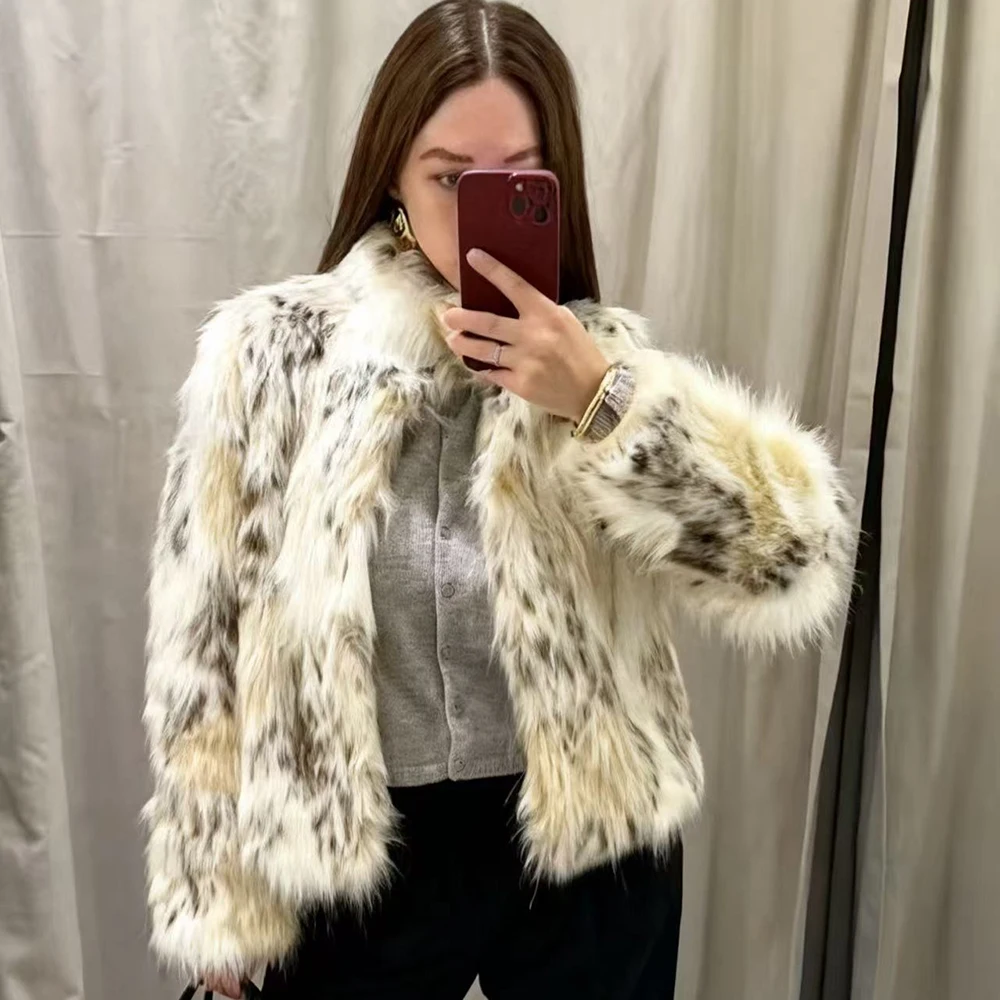 

Gradient Stand Collar Women Winter Faux Fur Coat Fashion Casual Outerwear Leopard Print Thick Warm Long Sleeve Jacket Female