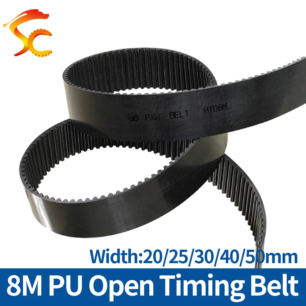 ONEFIRE Polyurethane 8M Open synchronous belt Width 20/25/30/40/50mm Pitch 8mm Circular Arc tooth PU With steel wire timing belt