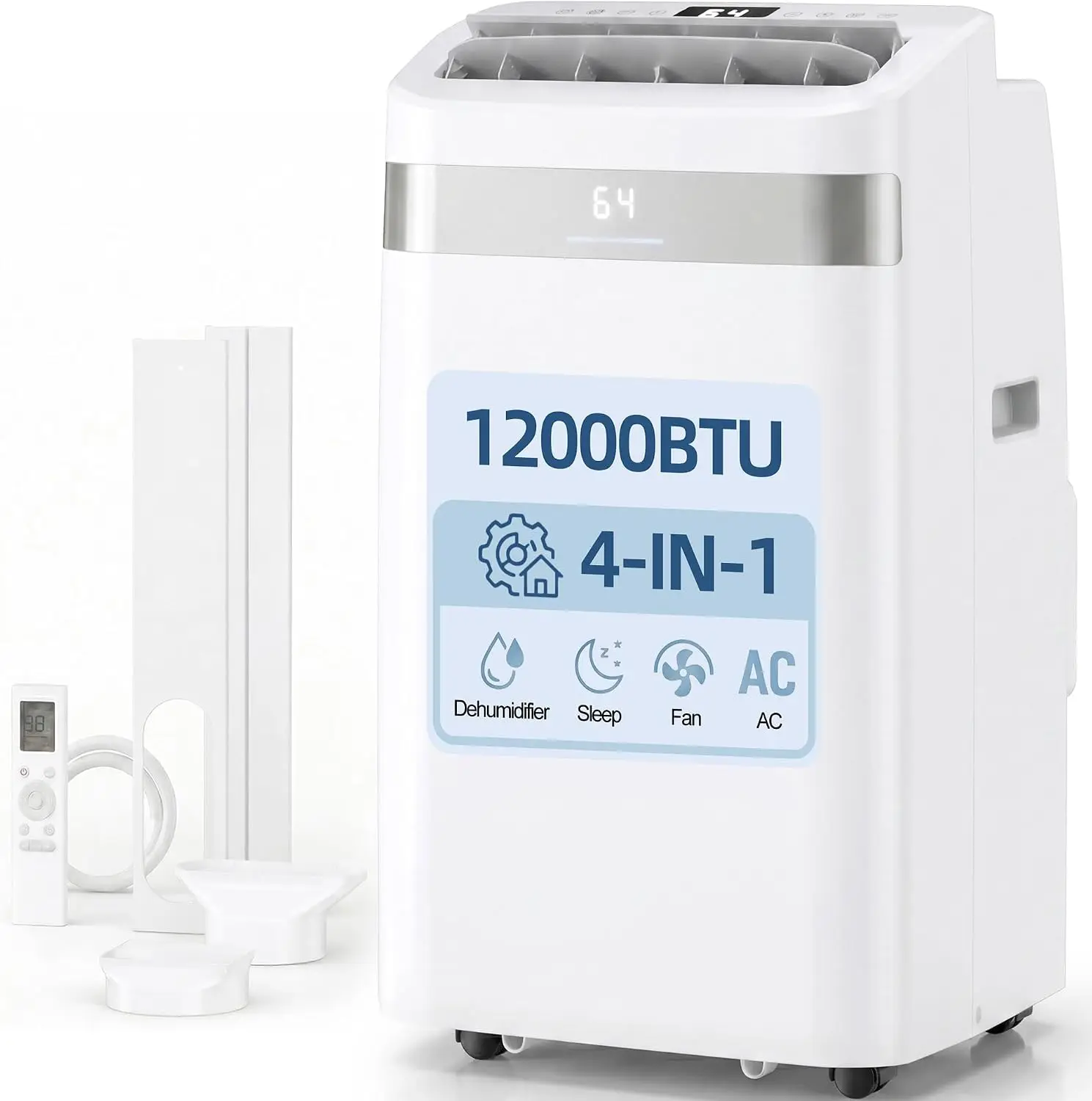 12,000 BTU Portable Air Conditioner, 4-in-1 AC Unit with Cool, Dehumidify, Fan & Sleep Modes, Cools up to 550 Sq Ft, 24-Hour Timer, Remote Control & Window Kit, Air Conditioner for Bedroom