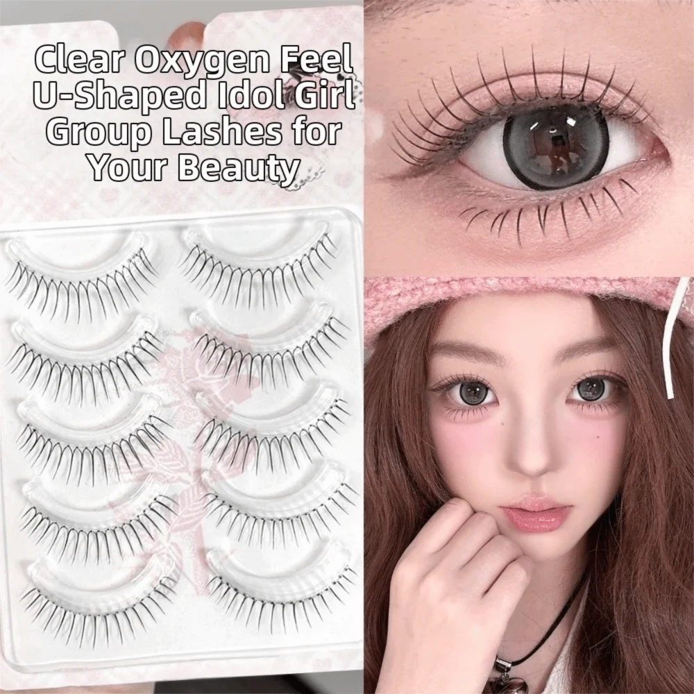5Pairs/Box Black U Shape False Eyelashes Curvature C 10-12MM DIY Lashes Extension Reusable Eye Makeup Idol Girl Fake Eyelashes