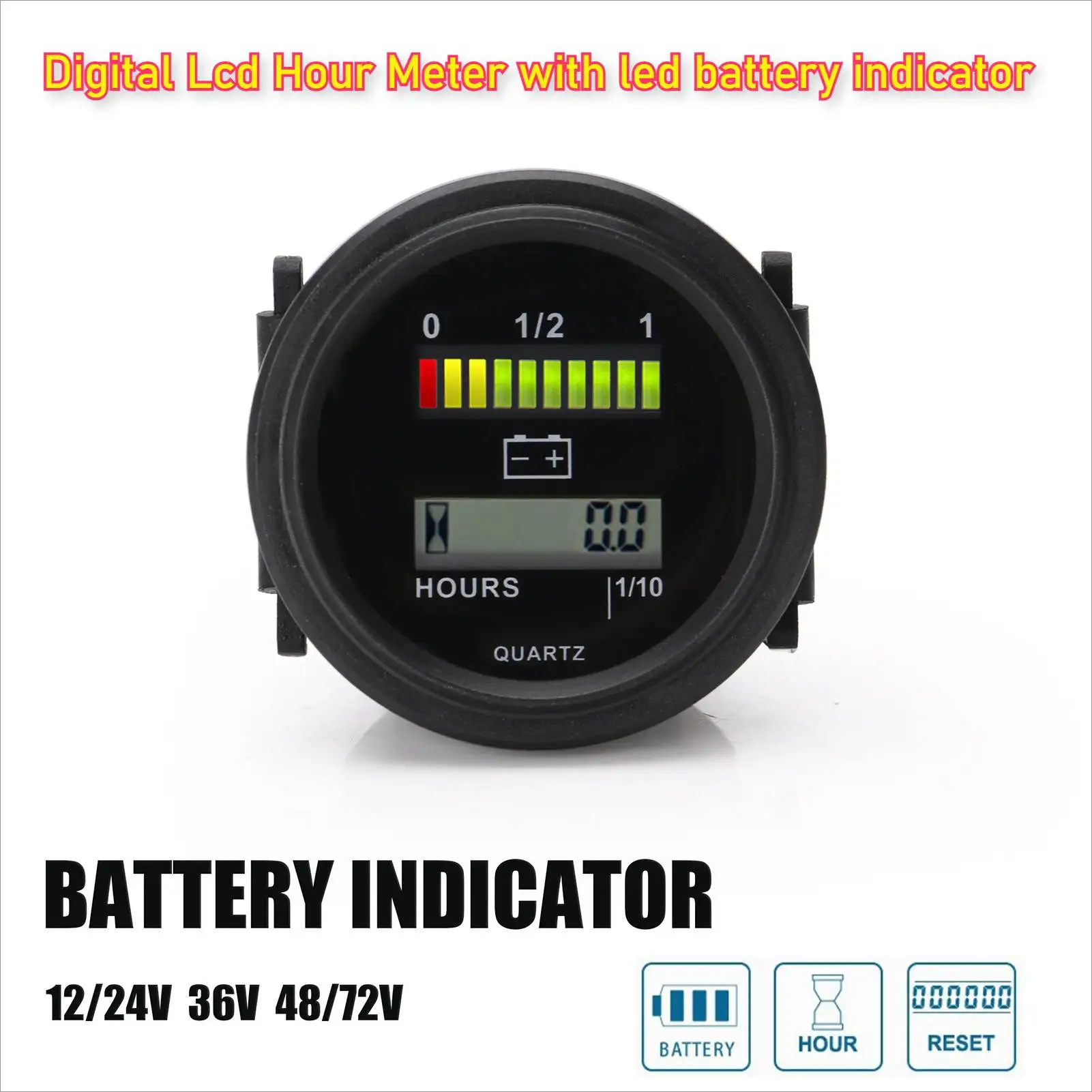 

Digital Lcd Hour Meter with Led Battery Indicator Gauge 12V 24V 36V 48V 72V Switch Connection Parts Kits Accessories