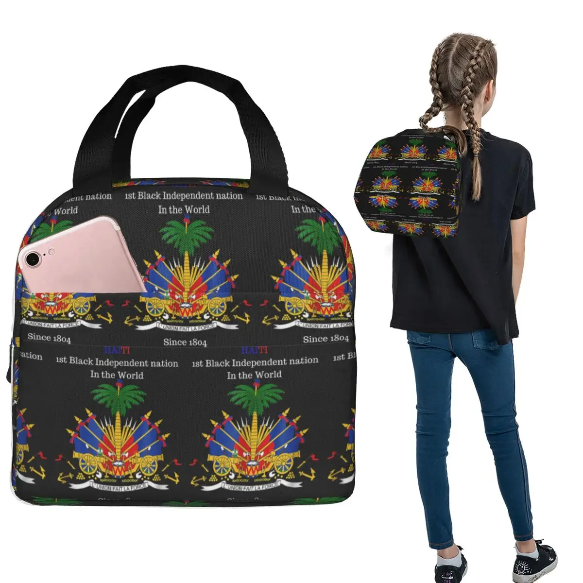 Haitian Flag Great For Independence Day Celebration Insulated Lunch Bag for Women Children Food Boxes Thermal Lunch Box Tote
