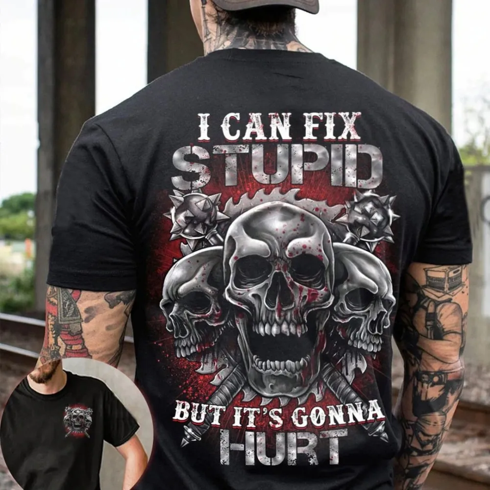 Camiseta de cuello redondo cómoda y transpirable con estampado de calavera de verano para hombres europeos y americanos top de fiesta de moda al aire libre