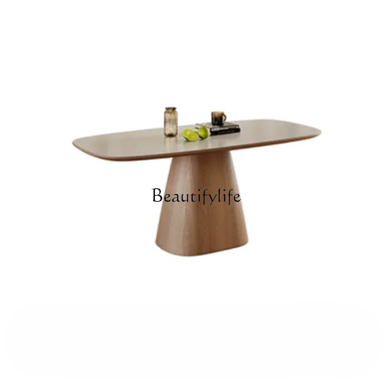 

Japanese Style Cream Style Dining Table Solid Color Stone Plate Dining Tables and Chairs Set Nordic Modern