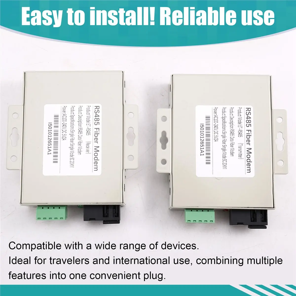 1Pair SC RS485 Bidirectional Data Optical Media Converter RS485 Communication Equipment Fiber Transceiver US PLUG