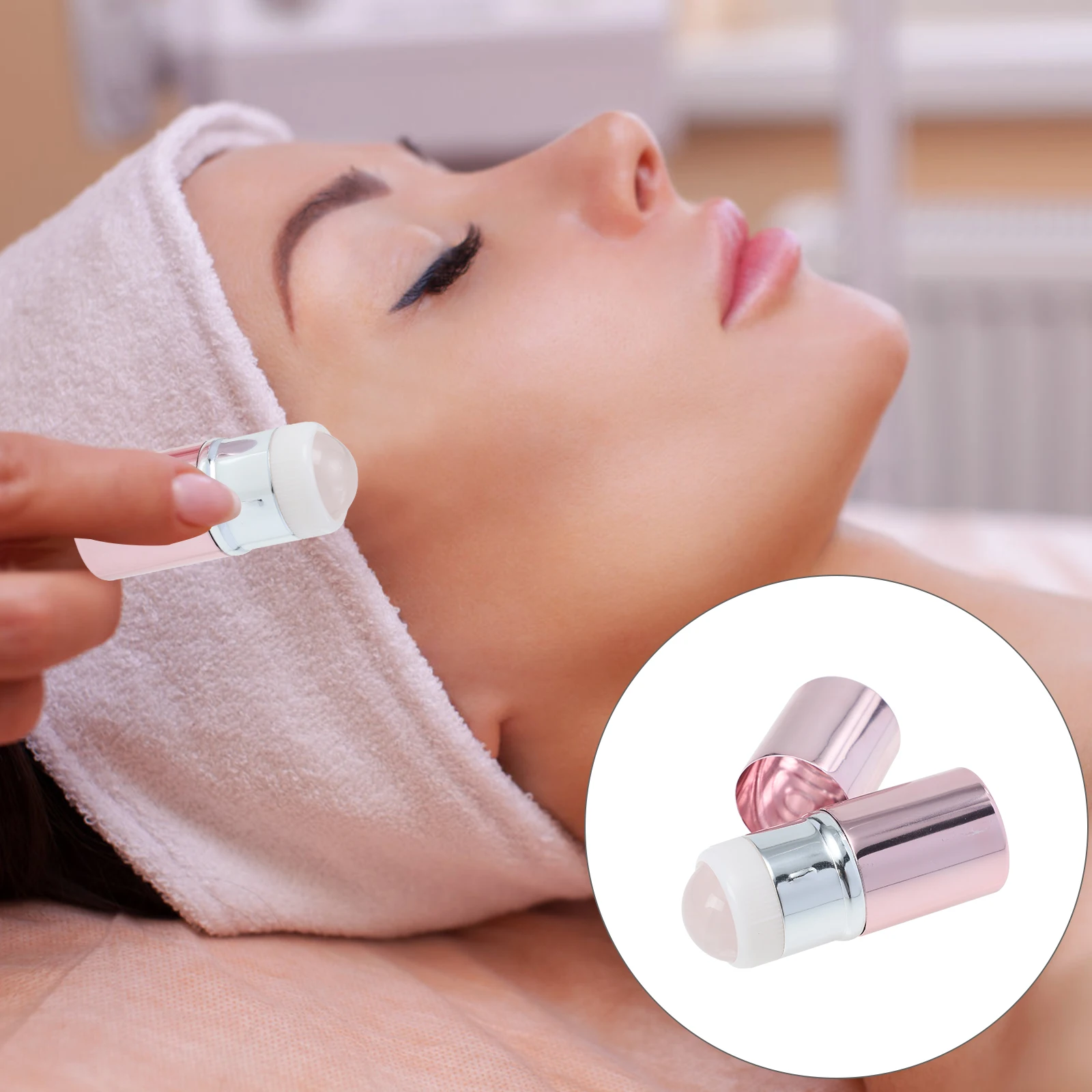 Rolo de pedra vulcânica rosa facial jade bola massageador para olhos pescoço resfriamento aperto ferramenta cuidados com a pele creme absorção ajuda beleza