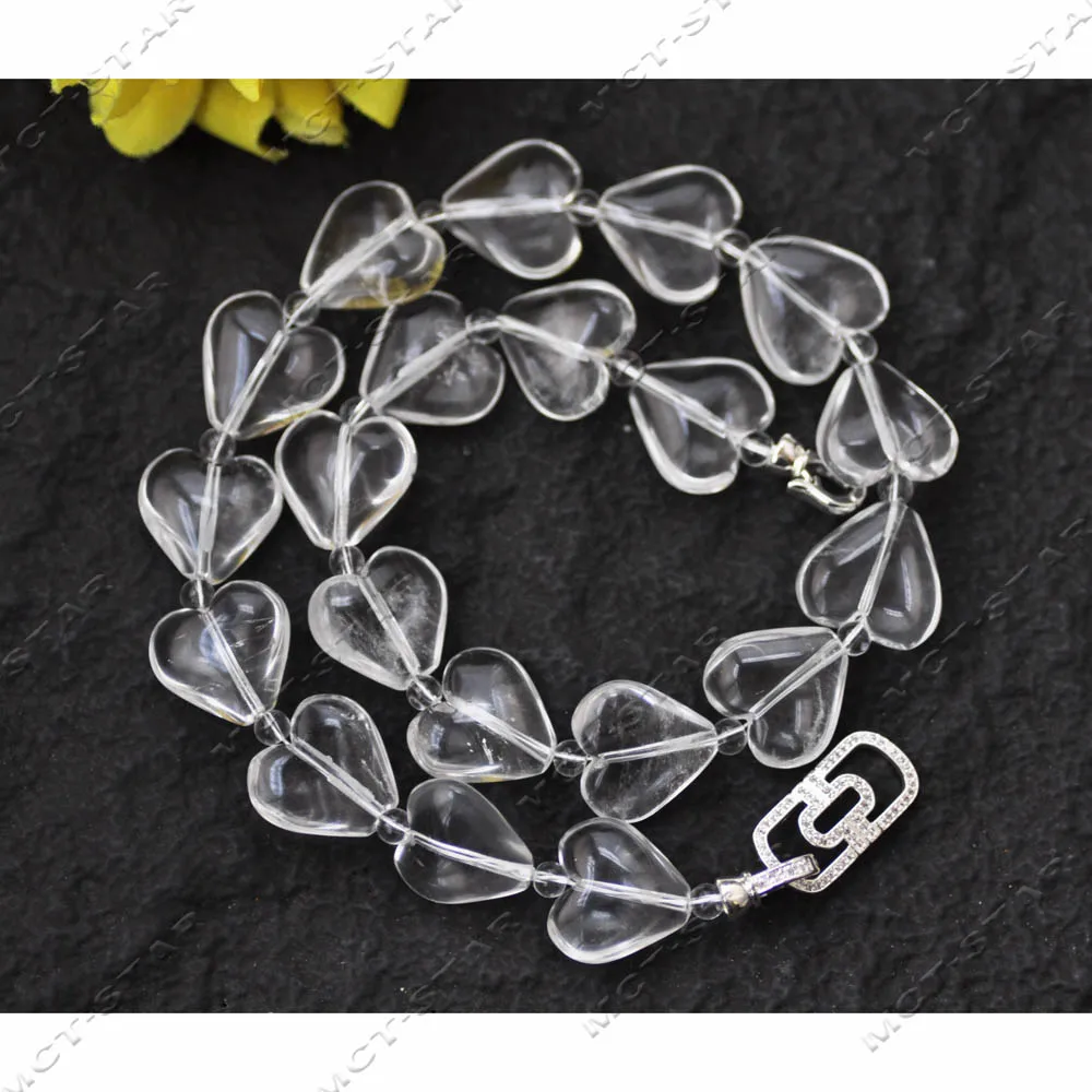 

Z14089 A++ 100% 17" 18mm Real Clean Natural Heart Crystal Necklace CZ