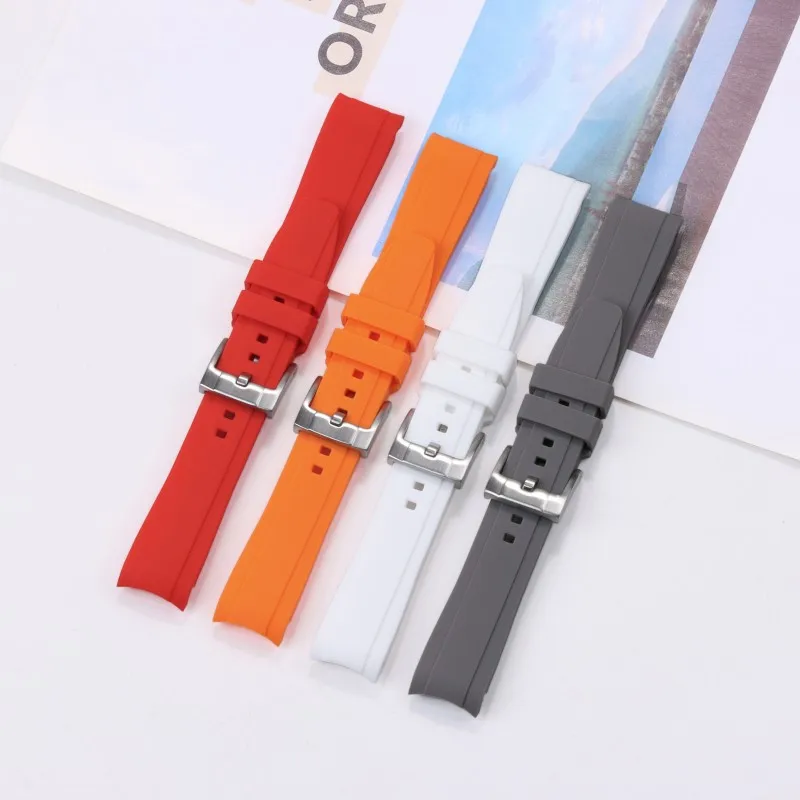 20mm 22mm cinturino per orologio con estremità curva in silicone di alta qualità cinturino con fibbia per orologio con perno in metallo per cinturino universale morbido impermeabile