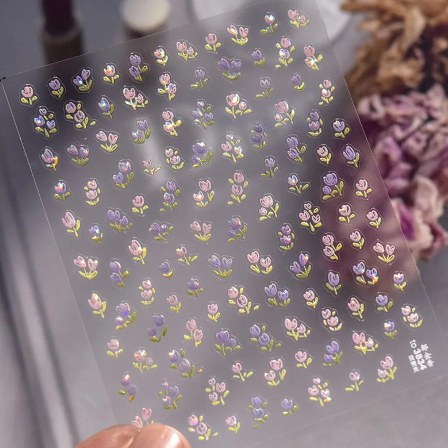 Pegatinas decorativas para uñas, 1 piezas, 5D, Kawaii, gelatina, tulipán, Concha, purpurina, margaritas, flor, calcomanías adhesivas, accesorios DIY