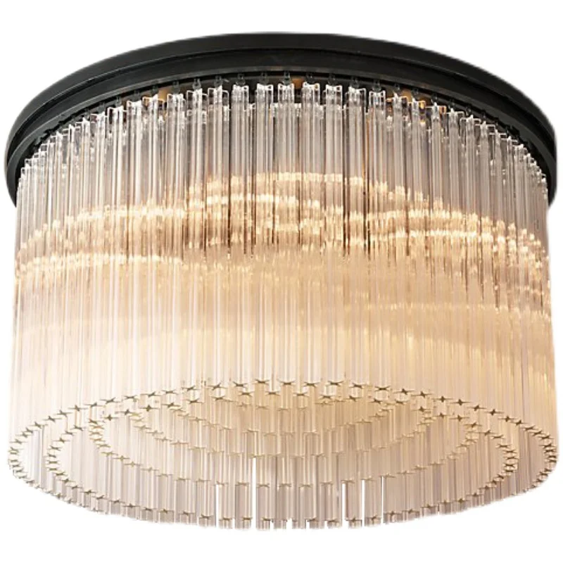 

American black vintage glass stick ceiling lights American country living room bedroom LED luxury fringed ceiling lamps fixtures